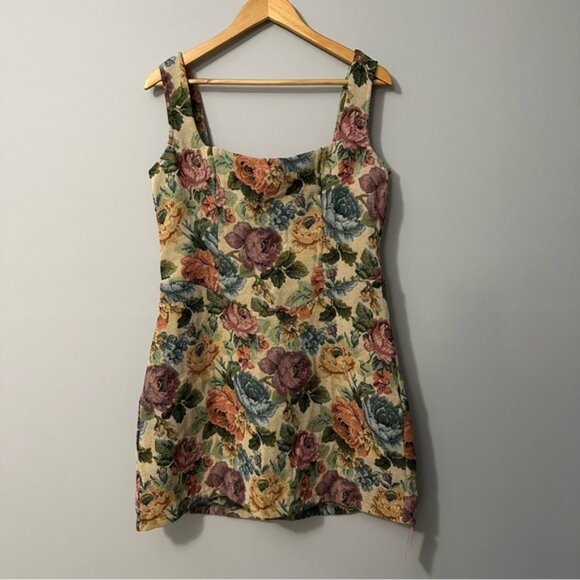 PrettyLittleThing Floral Tapestry Mini Dress Cottagecore Romantic Size 10 - Picture 3 of 16